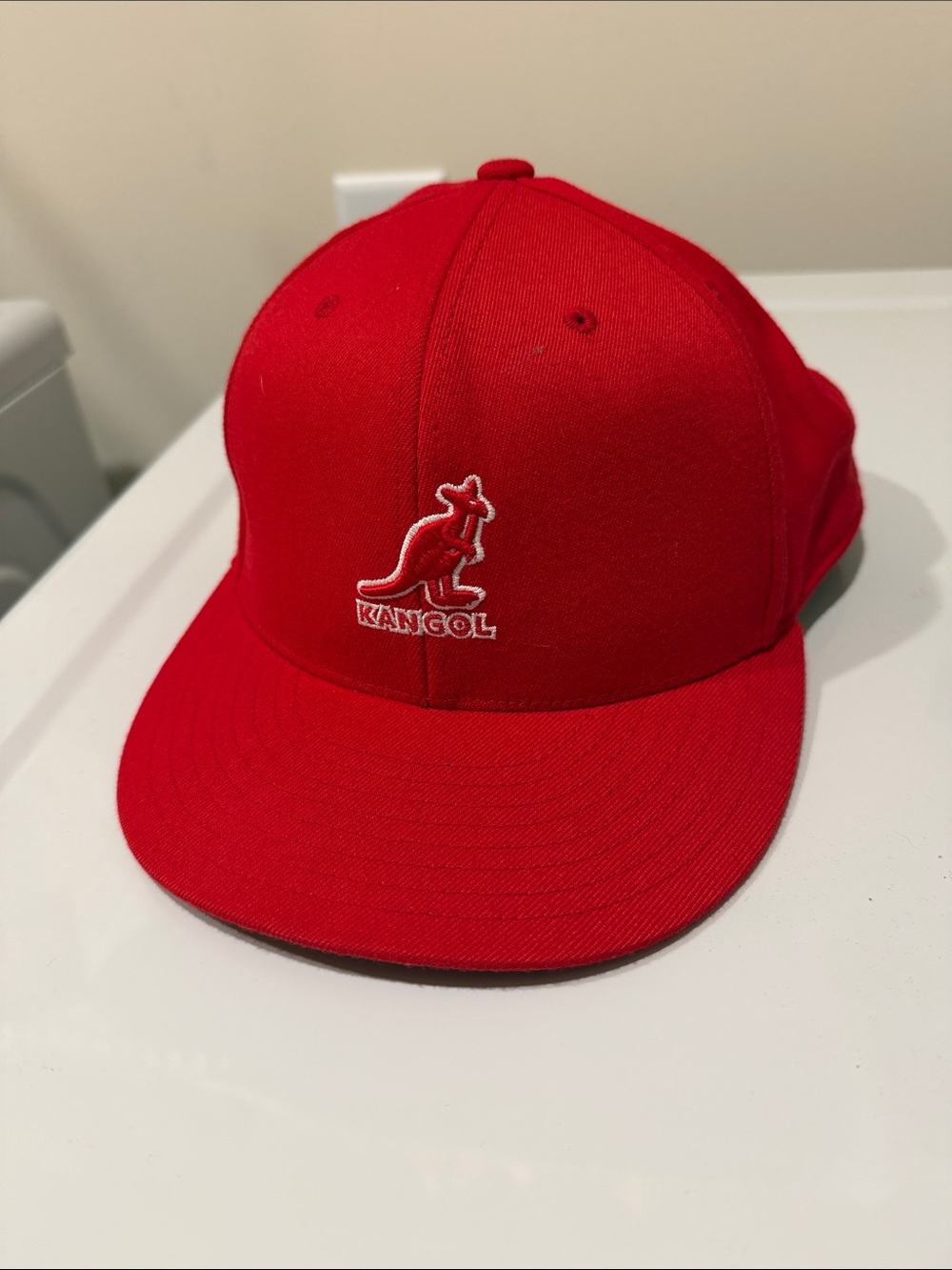 Kangol Red Baseball-Style Snapback with Embroidered Kangaroo